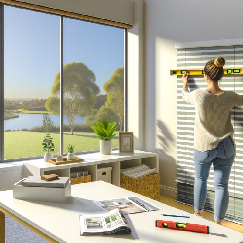 a woman measuring the width of the blinds