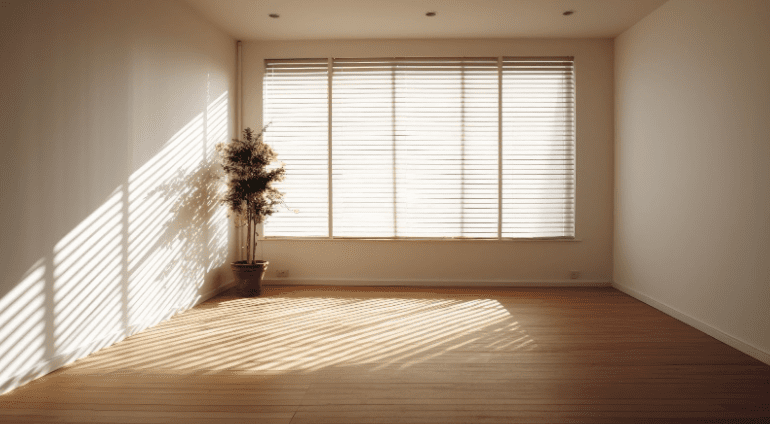 minimalist living room with a large window