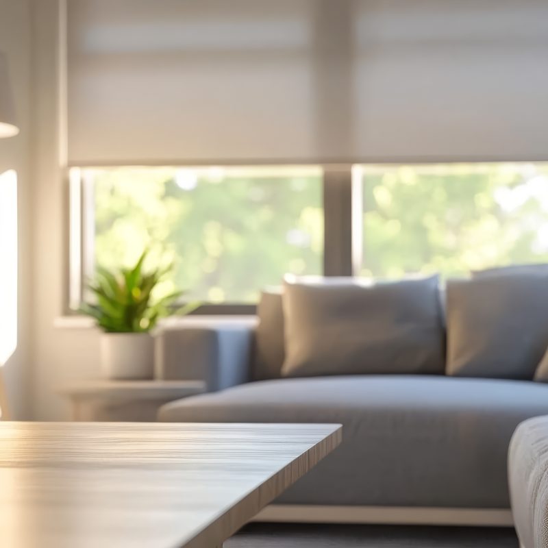 elegant living room with roller blinds